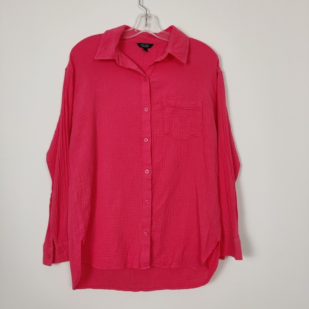 Rachel Roy Women's Button Down Shirt Tunic in Hot Pink Size Medium Oversized